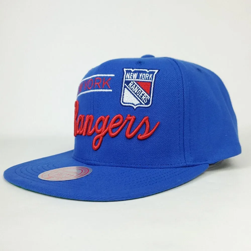 NY Rangers Mitchell & Ness NHL Snapback Hat Cap 3D‎ Script Logo Blue NWT